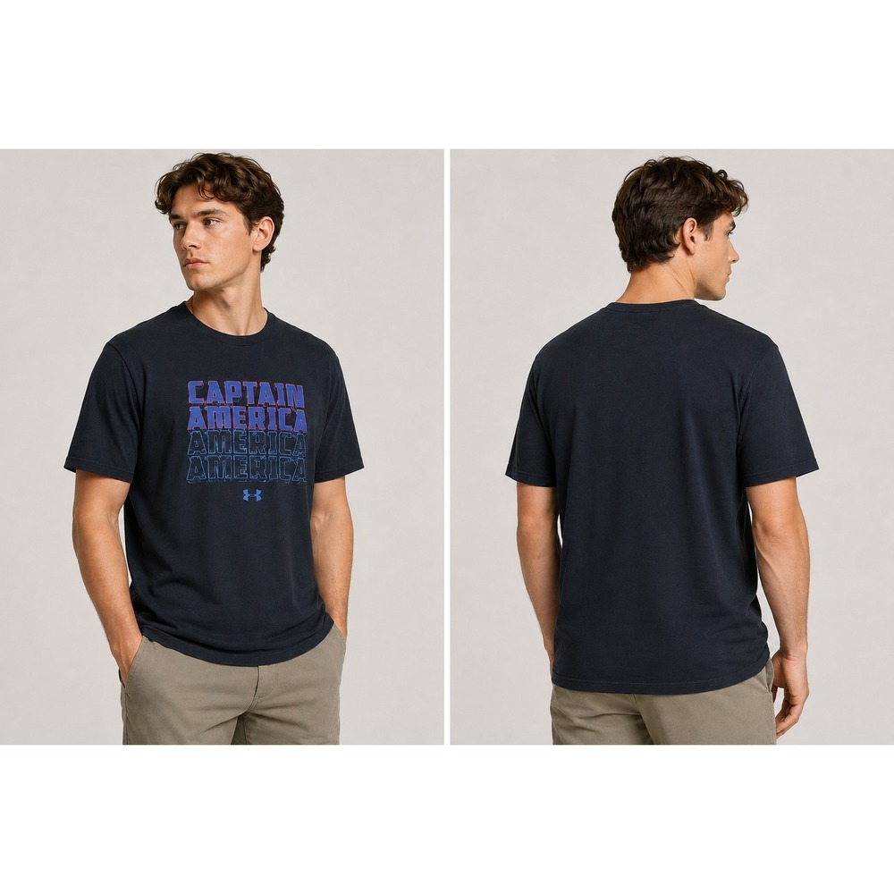 Under Armour Marvel Captain America HeatGear T Shirt Men's LG Black Graphic‎
